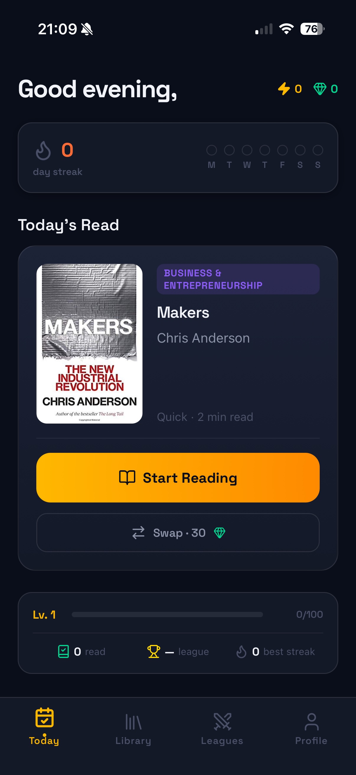 Pageroo — Today's Read screen